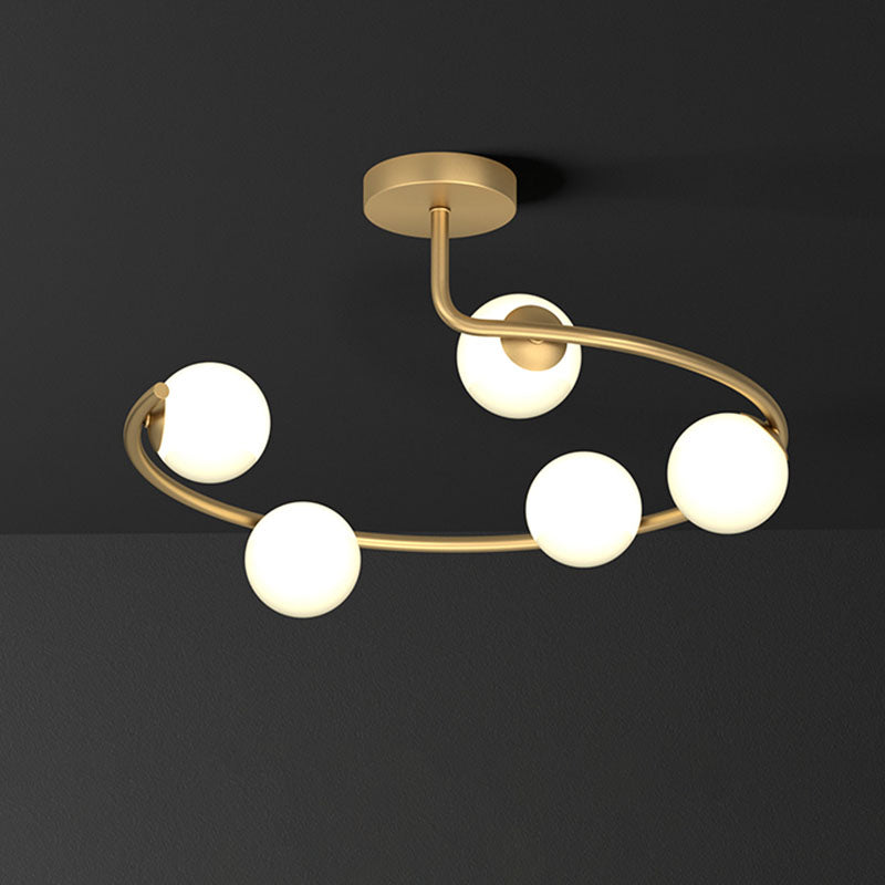 Semi Flush Mount Ceiling Light in Gold with Cream Glass Artistry - Sphere Corridor Flush Mount