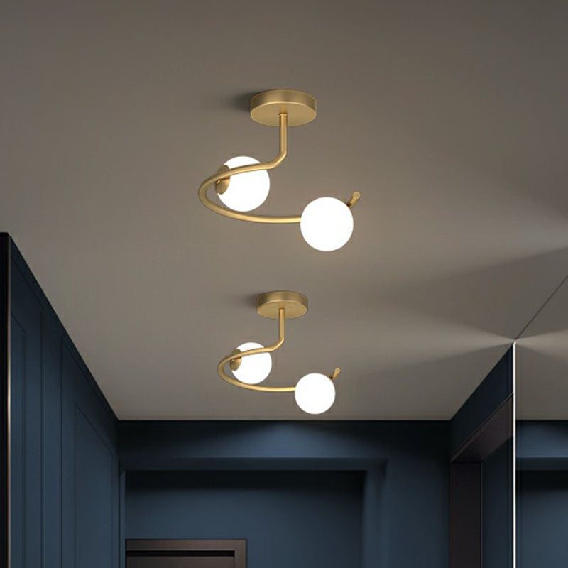 Semi Flush Mount Ceiling Light in Gold with Cream Glass Artistry - Sphere Corridor Flush Mount