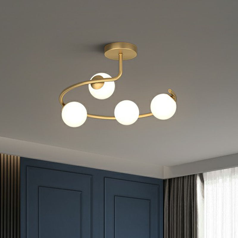 Semi Flush Mount Ceiling Light in Gold with Cream Glass Artistry - Sphere Corridor Flush Mount