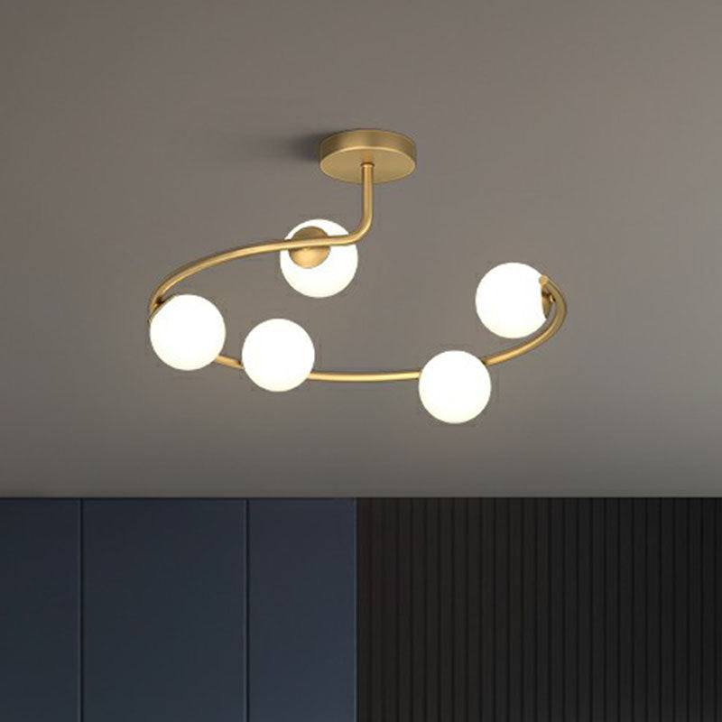 Semi Flush Mount Ceiling Light in Gold with Cream Glass Artistry - Sphere Corridor Flush Mount