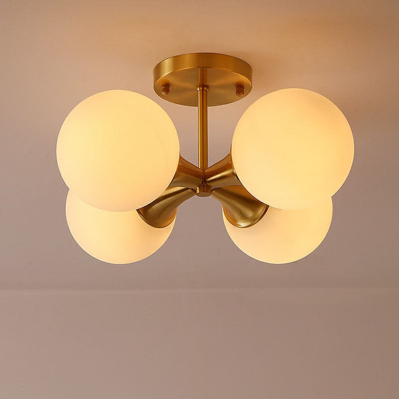 Postmodern Gold Finish Flush Mount Ceiling Light with White Glass Ball