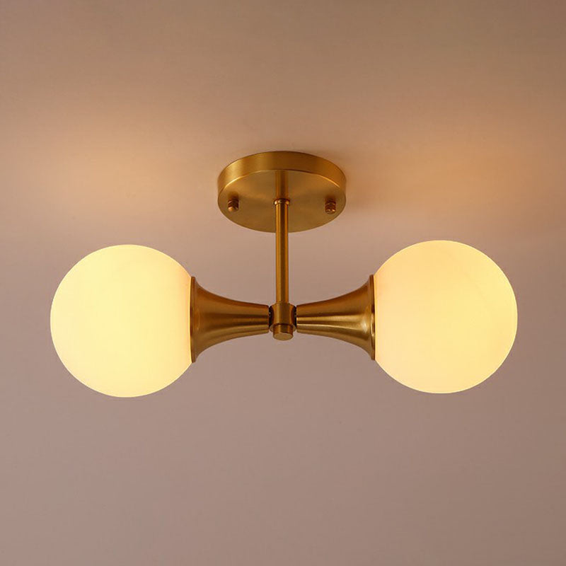 Postmodern Gold Finish Flush Mount Ceiling Light with White Glass Ball