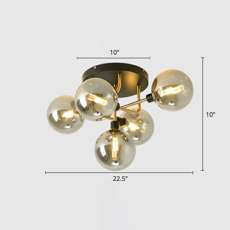 Modern Glass Semi Flush Mount Ceiling Light Fixture - Bubbles, Black Finish - Bedroom Lighting