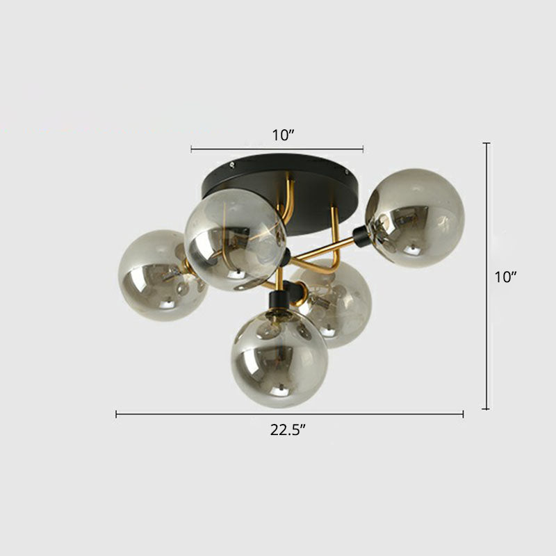 Modern Glass Semi Flush Mount Ceiling Light Fixture - Bubbles, Black Finish - Bedroom Lighting