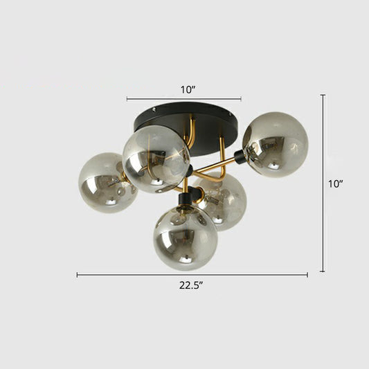 Modern Glass Semi Flush Mount Ceiling Light Fixture - Bubbles, Black Finish - Bedroom Lighting