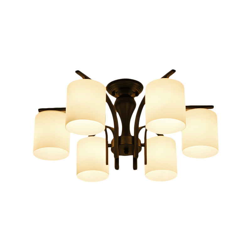 Traditional Black Semi Flush Mount Ceiling Light with Frosted Cylinder Glass Shades - Ideal for Bedrooms