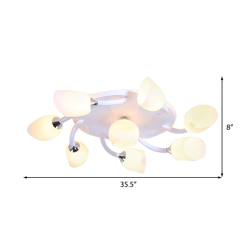 Plafonnier semi-encastré ovale blanc traditionnel avec verre dépoli pour salon - 4/6/8 lumières