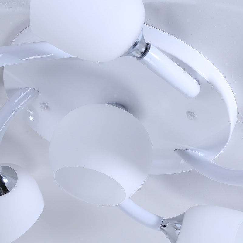 Plafonnier semi-encastré ovale blanc traditionnel avec verre dépoli pour salon - 4/6/8 lumières
