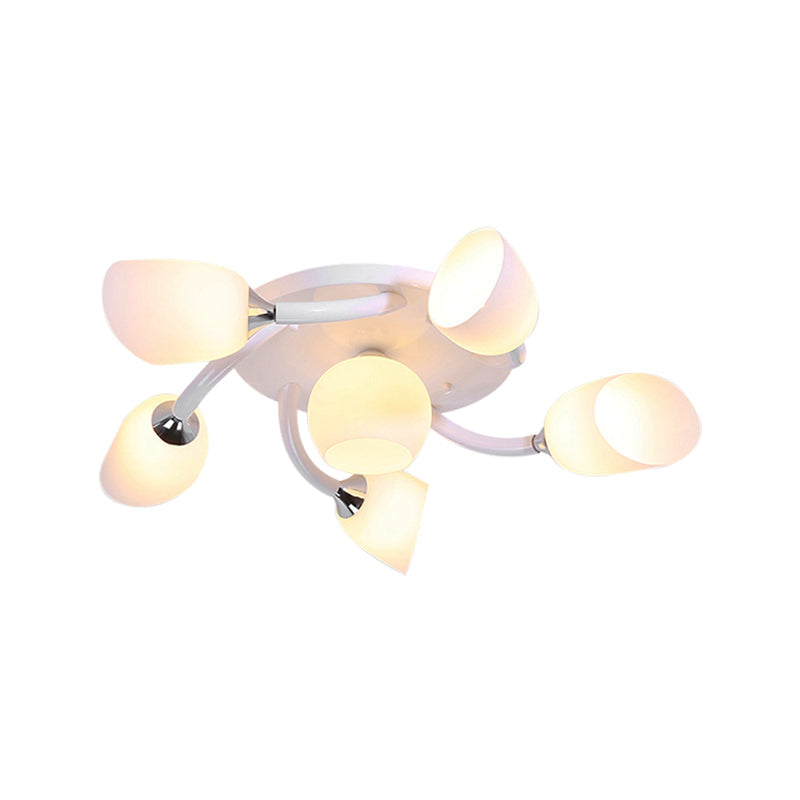 Plafonnier semi-encastré ovale blanc traditionnel avec verre dépoli pour salon - 4/6/8 lumières