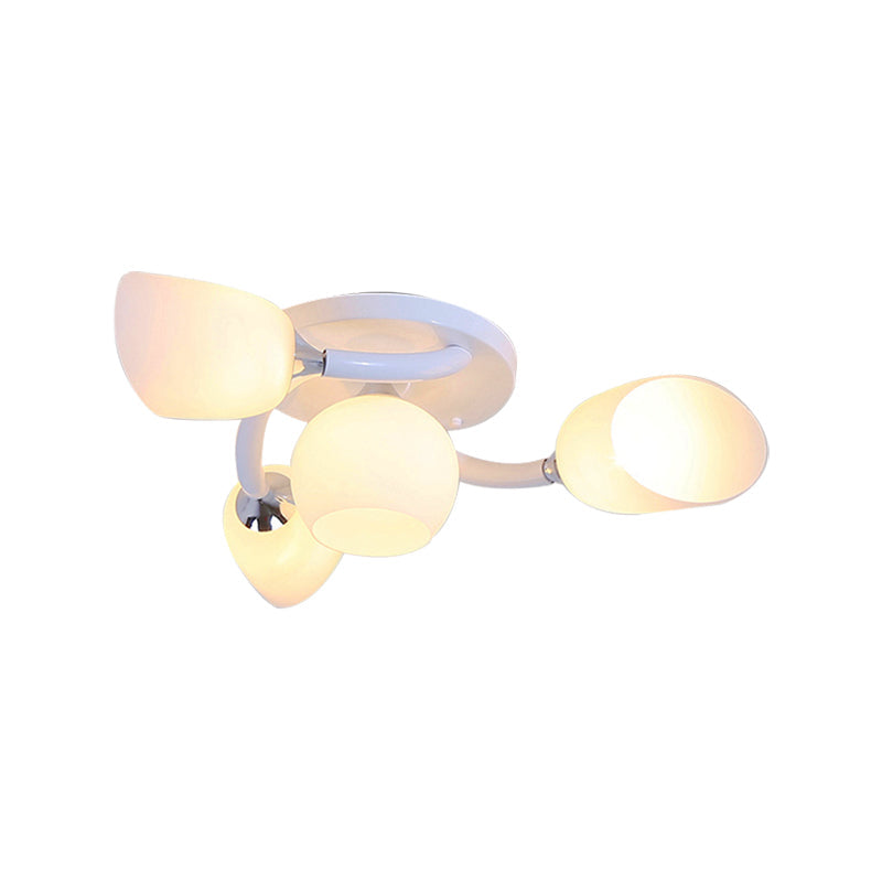 Plafonnier semi-encastré ovale blanc traditionnel avec verre dépoli pour salon - 4/6/8 lumières
