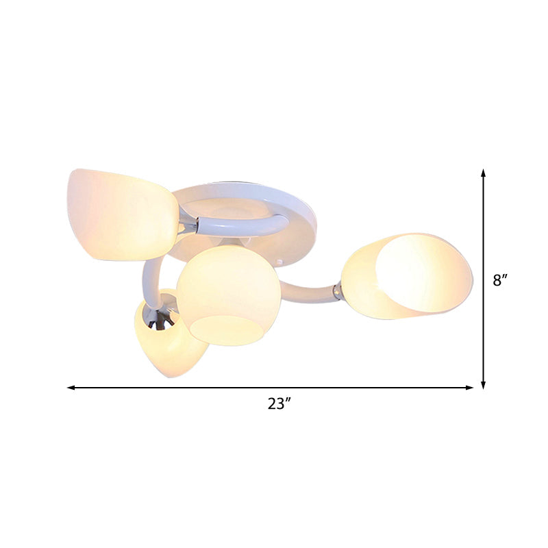 Plafonnier semi-encastré ovale blanc traditionnel avec verre dépoli pour salon - 4/6/8 lumières