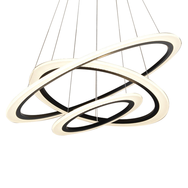 Modern LED Acrylic Hanging Pendant Light - White Circular Stairway Chandelier
