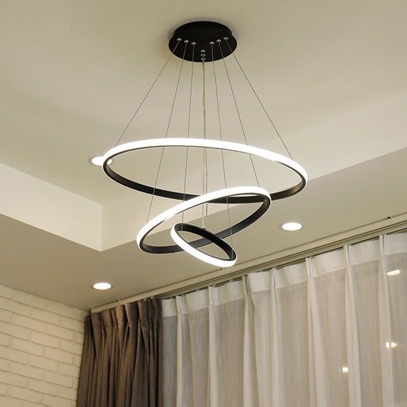 Circular Led Minimalist Pendant Acrylic Chandelier For Dining Room Black / 23.5 Lighting