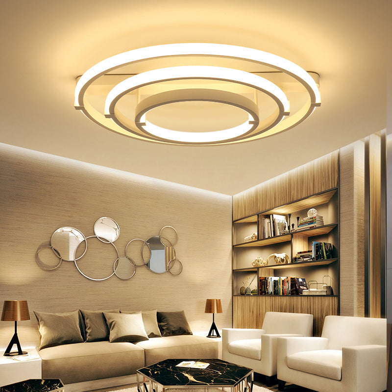 Sleek Minimalistic LED Semi Flush Ceiling Light in White for Living Room