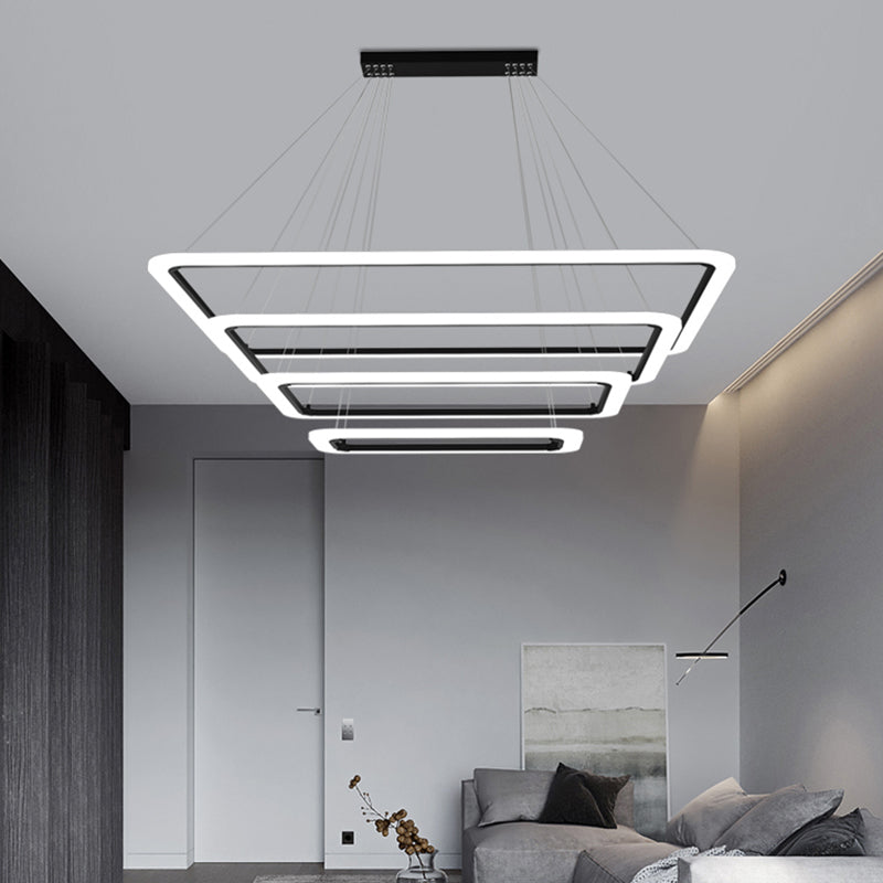 Rectangular 4-Tier LED Suspension Chandelier in Nordic Black Acrylic