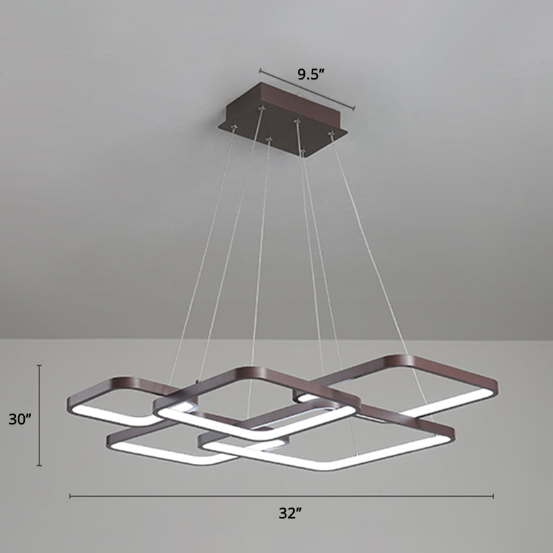 Minimalist Metallic Coffee LED Pendant Light Fixture - Layered Rhombus Chandelier Lighting