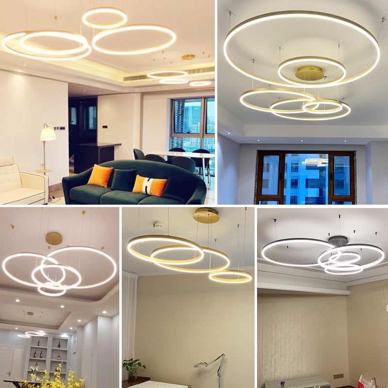 Suspension LED dorée minimaliste avec design à plusieurs niveaux pour l'éclairage du lustre du salon