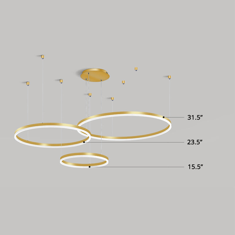 Suspension LED dorée minimaliste avec design à plusieurs niveaux pour l'éclairage du lustre du salon