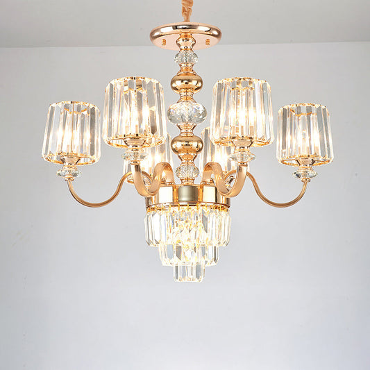 Transitional Rose Gold Pendant Light With Crystal Block Chandelier 6 /