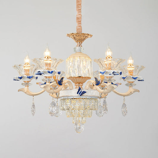 K9 Crystal Flower Chandelier Elegant Ceiling Light For Traditional Dining Rooms Ceramic Decor 6 /