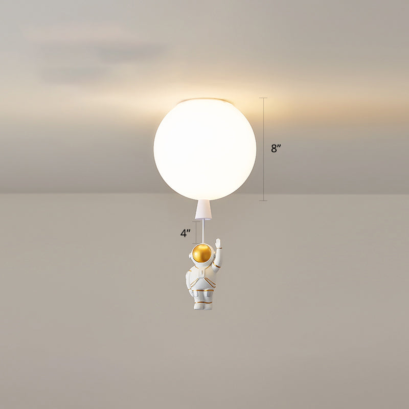 Creative Astronaut Themed Balloon Ceiling Mount Light, Silica Gel, 1-Bulb, Bedroom Flush Light