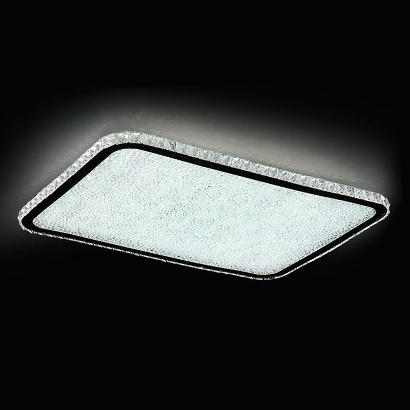 Sleek Geometric LED Ceiling Lamp with Rounded Corners - Crystal Inlaid Flush Mount Light