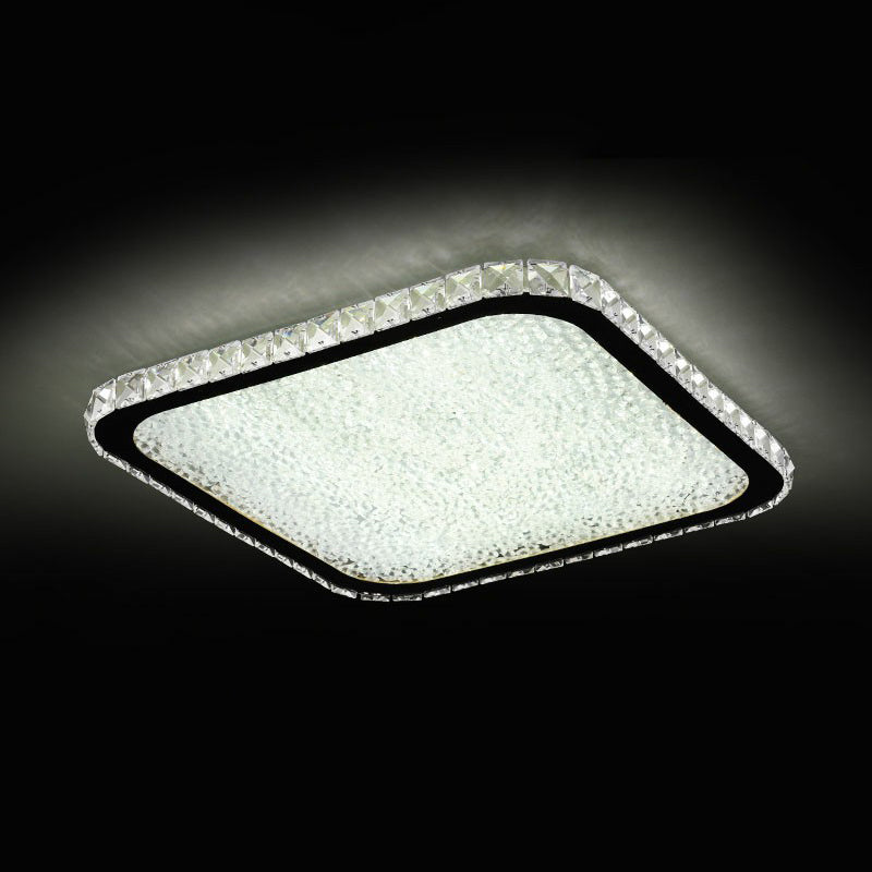 Sleek Geometric LED Ceiling Lamp with Rounded Corners - Crystal Inlaid Flush Mount Light