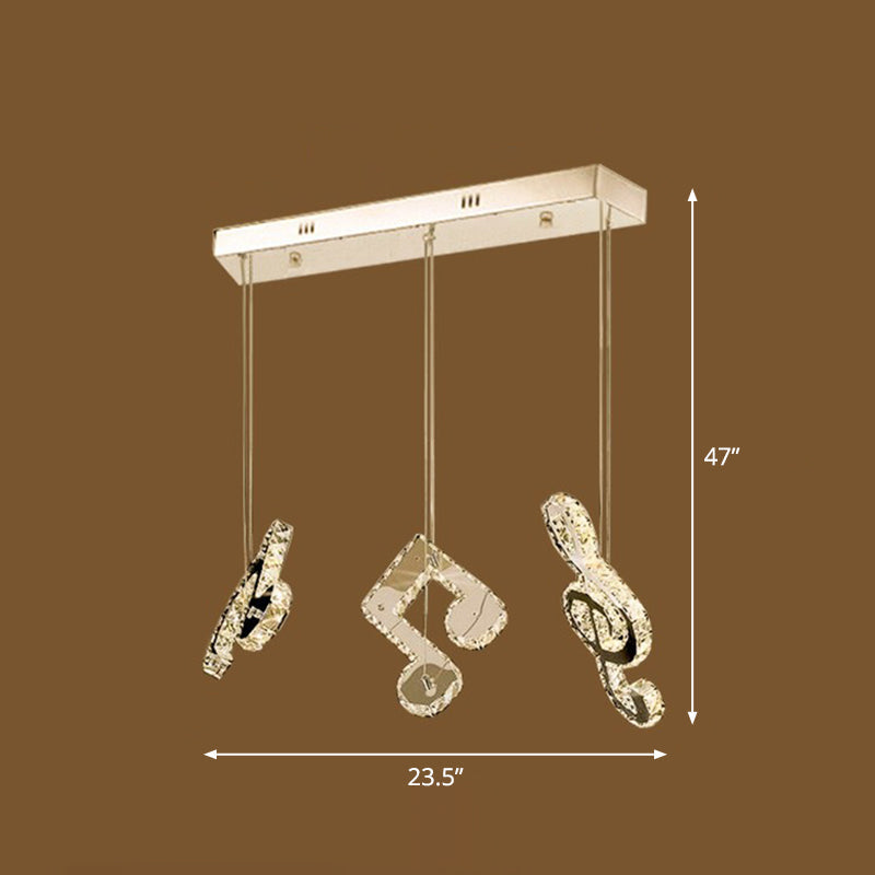 Clear Crystal Music Note Ceiling Light For Minimalistic Restaurants / Linear