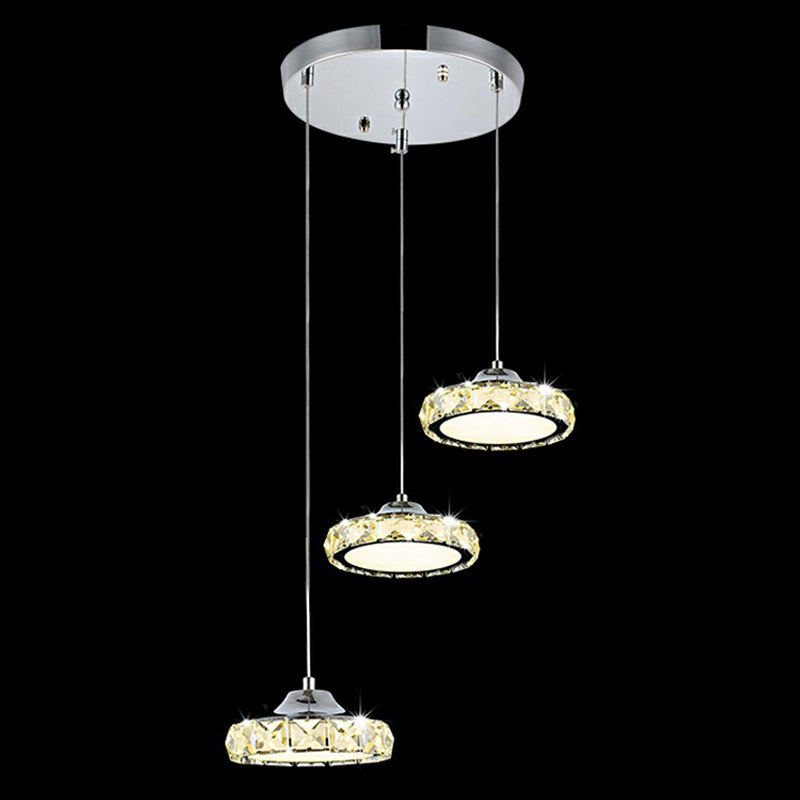 Modern 3-Head LED Crystal Suspension Light - Circular Dining Room Hanging Lamp