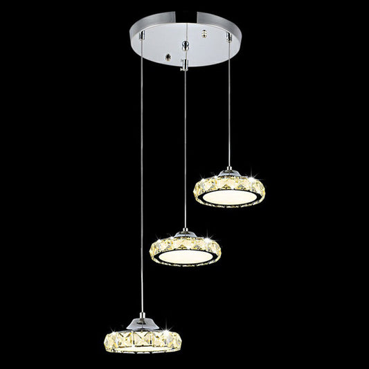 Modern 3-Head LED Crystal Suspension Light - Circular Dining Room Hanging Lamp