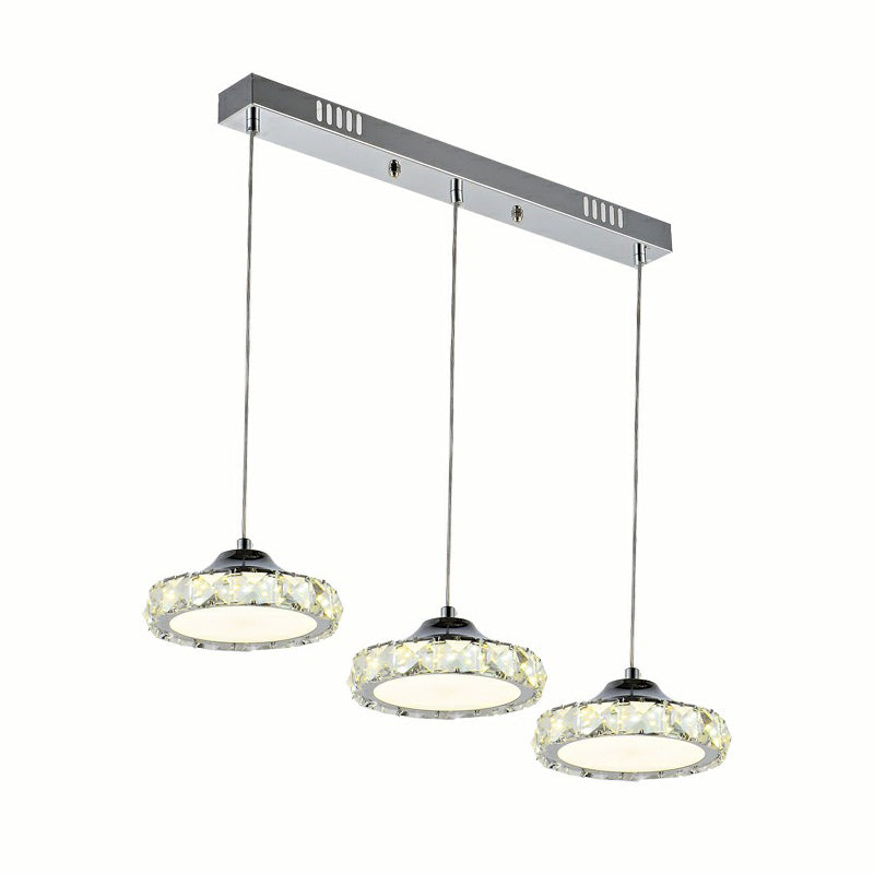 Modern 3-Head LED Crystal Suspension Light - Circular Dining Room Hanging Lamp