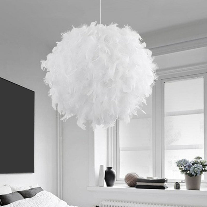 Sleek White Globe Feather Pendant Light For Bedroom Decor