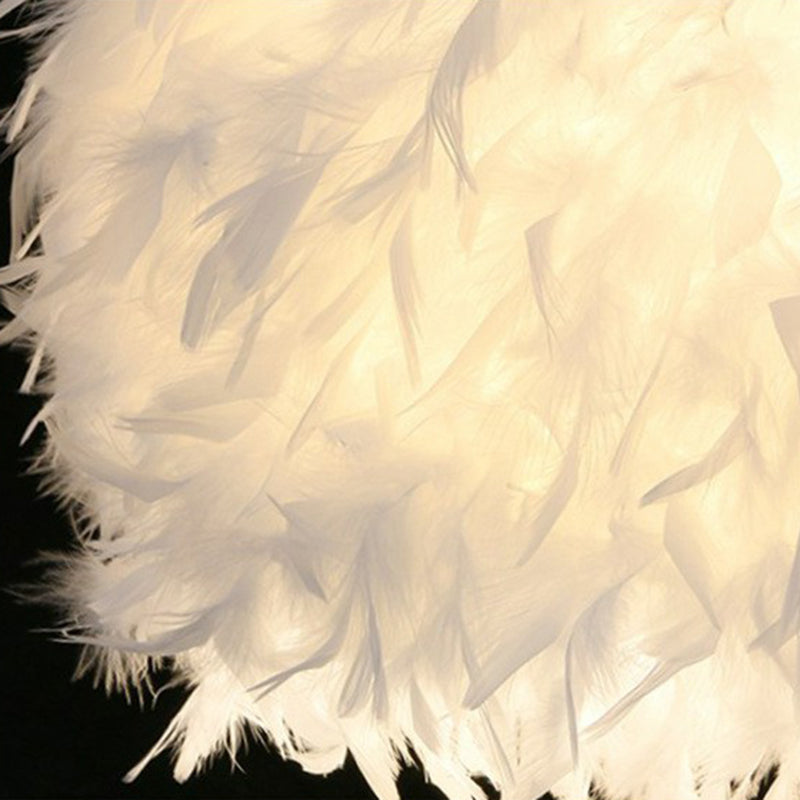 Simple Feather Hanging Light Fixture for Bedroom - White Globe Pendulum Light with 1 Head