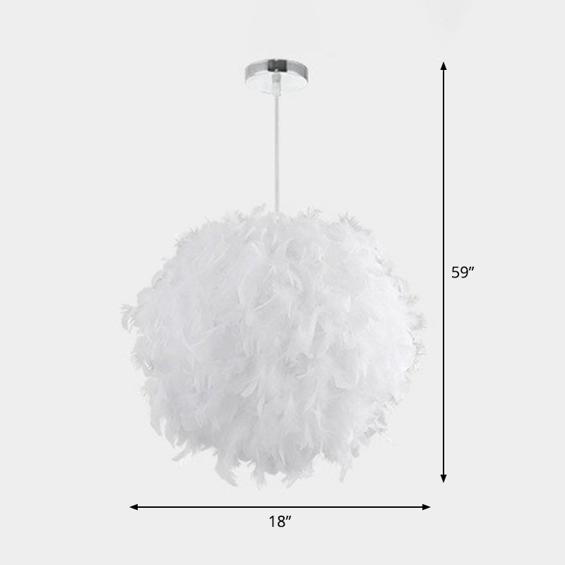Simple Feather Hanging Light Fixture for Bedroom - White Globe Pendulum Light with 1 Head