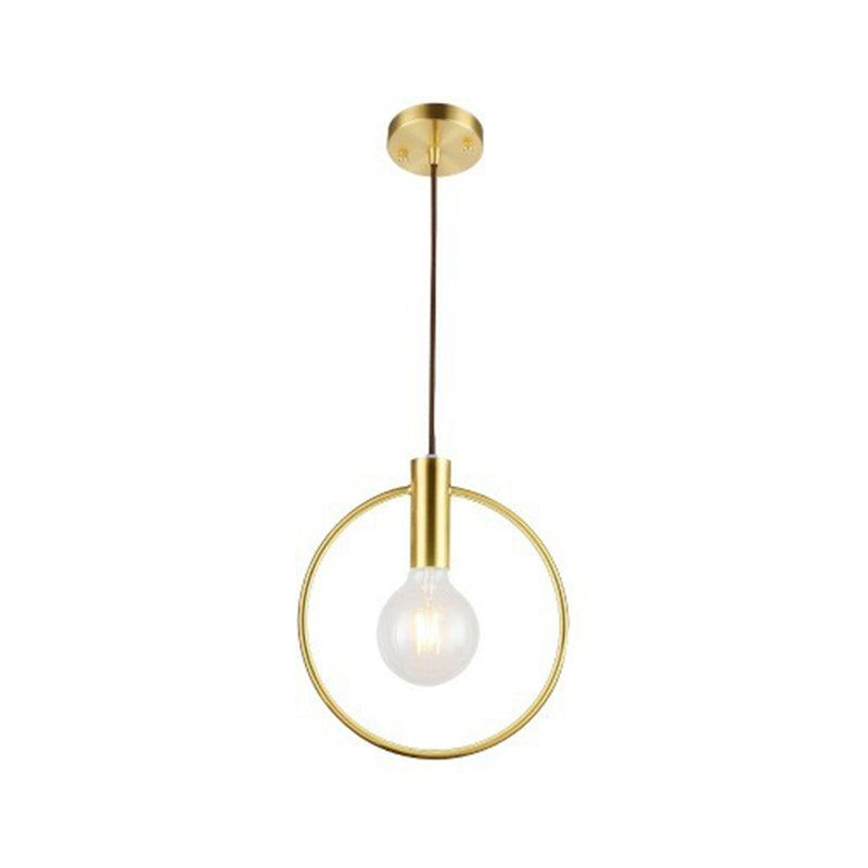 Minimalist Metal Pendant Light with Ring Pendulum Design - Single Bulb Brass Finish Fixture