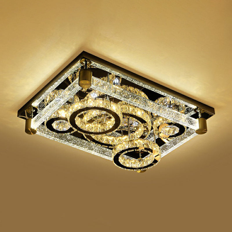 Modern Crystal Circle LED Flushmount Light for Ceiling - Clear Rectangular Design