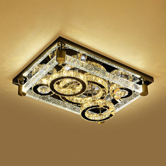 Modern Crystal Circle LED Flushmount Light for Ceiling - Clear Rectangular Design