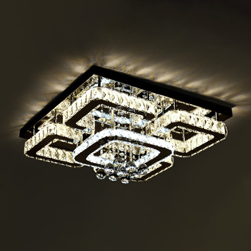 Crystal Clear LED Flush Mount Ceiling Light: Modern Rectangle Design for Living Room