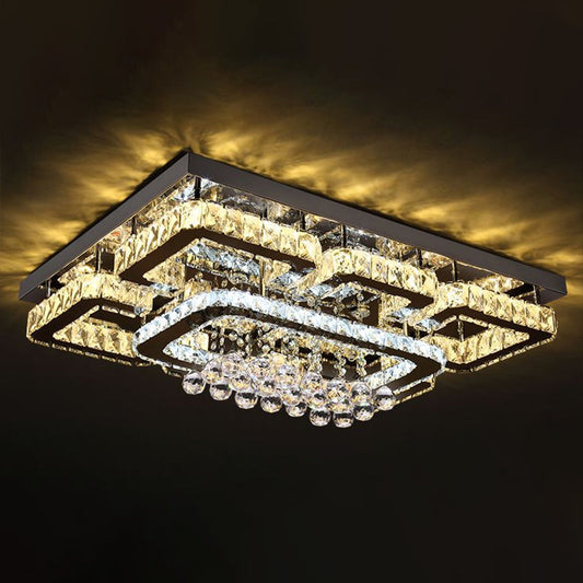 Crystal Clear LED Flush Mount Ceiling Light: Modern Rectangle Design for Living Room