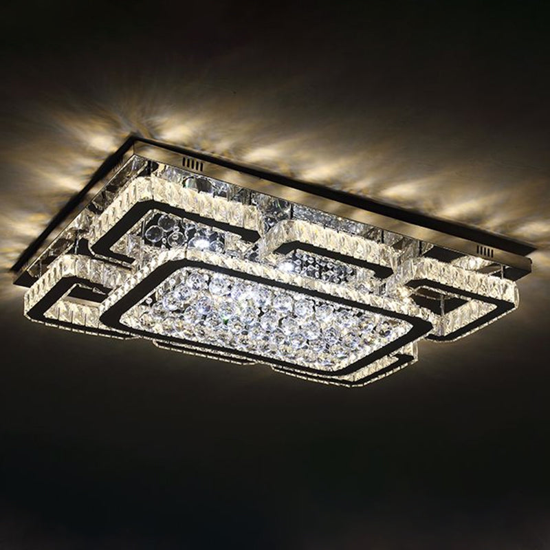 Crystal Clear LED Flush Mount Ceiling Light: Modern Rectangle Design for Living Room