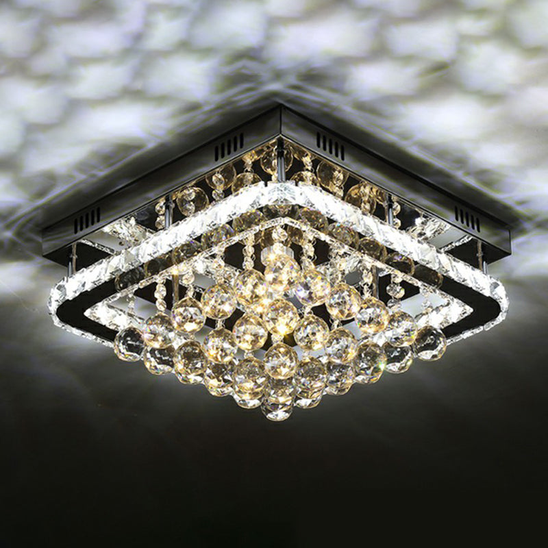 Crystal Clear LED Flush Mount Ceiling Light: Modern Rectangle Design for Living Room
