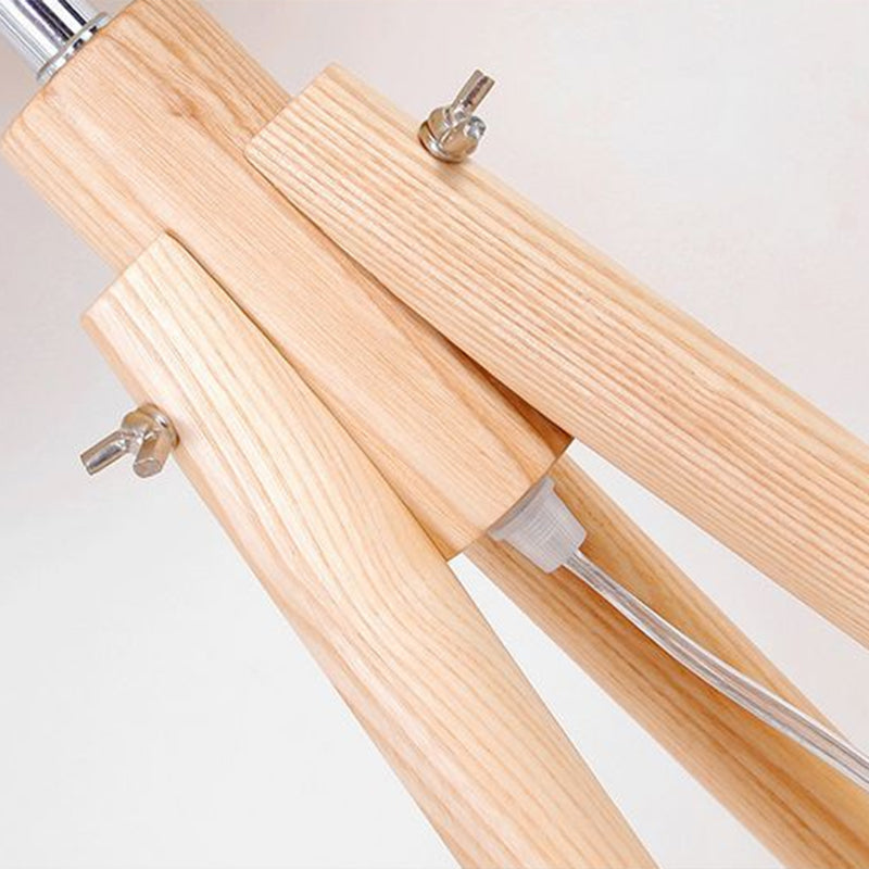 Minimalist White Dome Floor Lamp With Feather Detail And Wood Tripod Base
