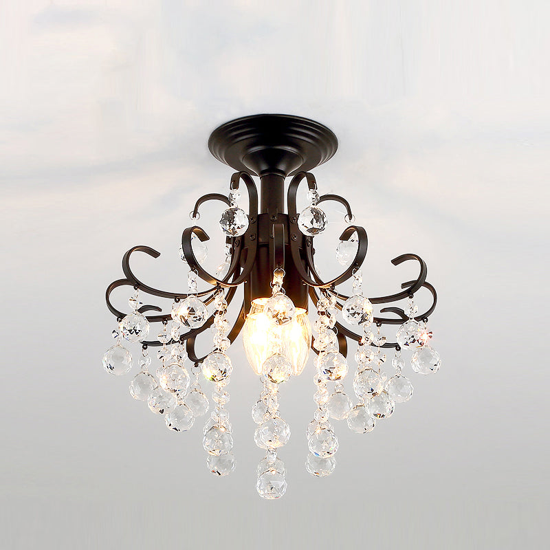 Vintage Swirl Metal Semi-Flush Ceiling Lighting with Crystal Orbs (3 Bulbs)