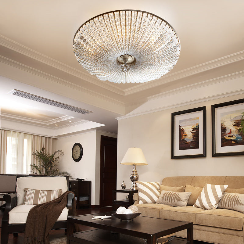 Crystal Beaded Ceiling Lamp with Rustic Charm: 4-Light Flush Mount for Living Room