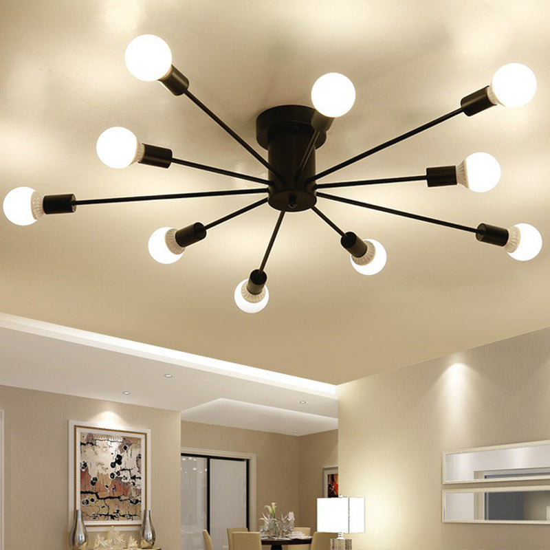 Loft-Style Black Metal Flush Mount Light for Living Room