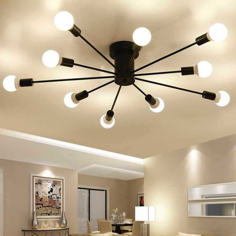 Loft-Style Black Metal Flush Mount Light for Living Room