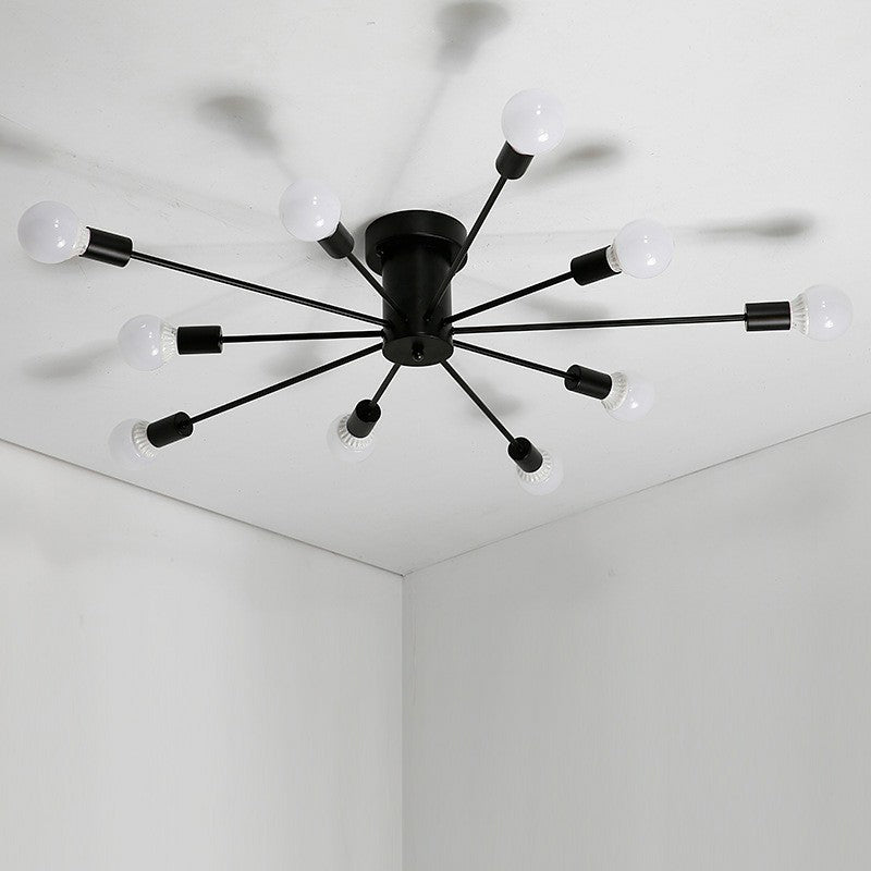 Loft-Style Black Metal Flush Mount Light for Living Room