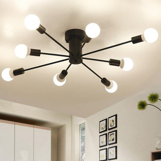 Loft-Style Black Metal Flush Mount Light for Living Room