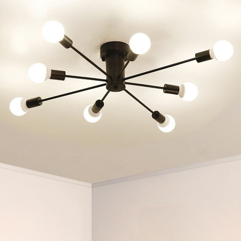 Loft-Style Black Metal Flush Mount Light for Living Room