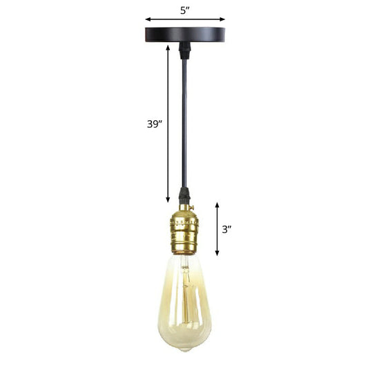 Industrial Single Edison Bulb Pendant Light - Aluminum Socket - Black Hanging Lamp for Living Room